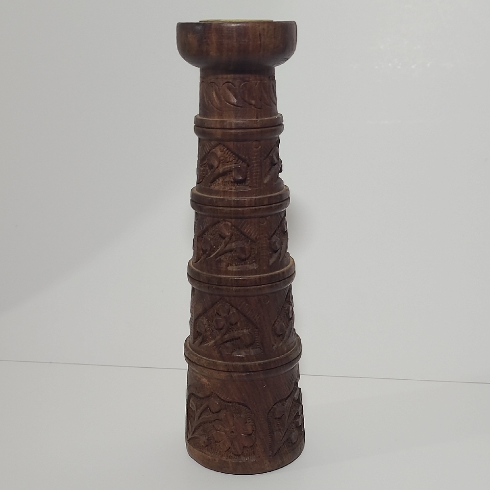 Handcrafted Brown Wooden Candle Holder